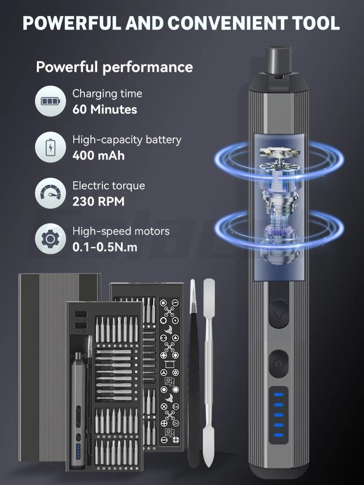 68/76 IN 1 Precision Electric Screwdriver Set 5 Levels Adjustable with Fill Light