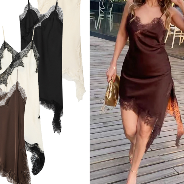 Slip Dress Summer Evening, Womens Dresses Lace Asymmetric Mini Brown Sleeveless Backless