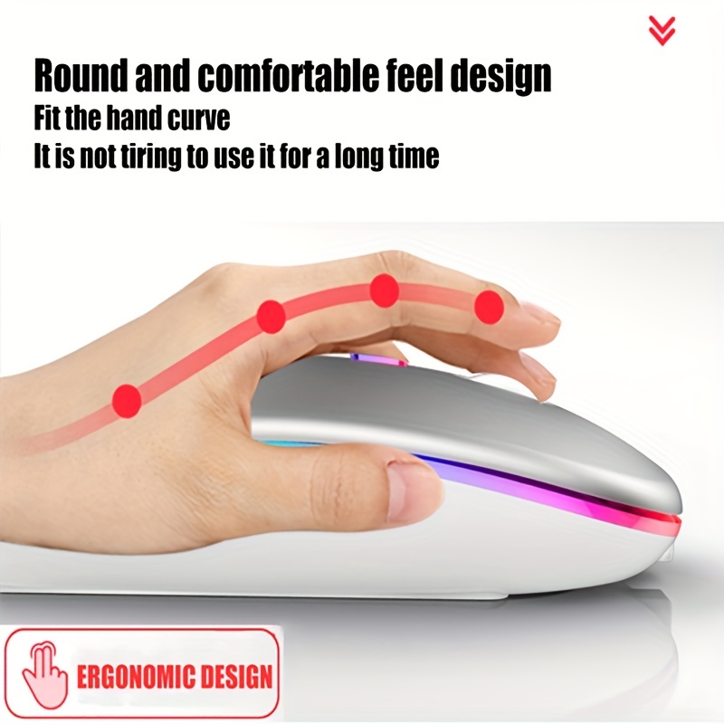 Rechargeable Bluetooth Wireless Mouse with Quiet Clicks and USB Backlight
