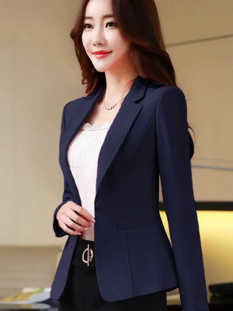 Women's Classic Black Slim Fit Office Blazer – Professional Single-Breasted Business Suit Jacket