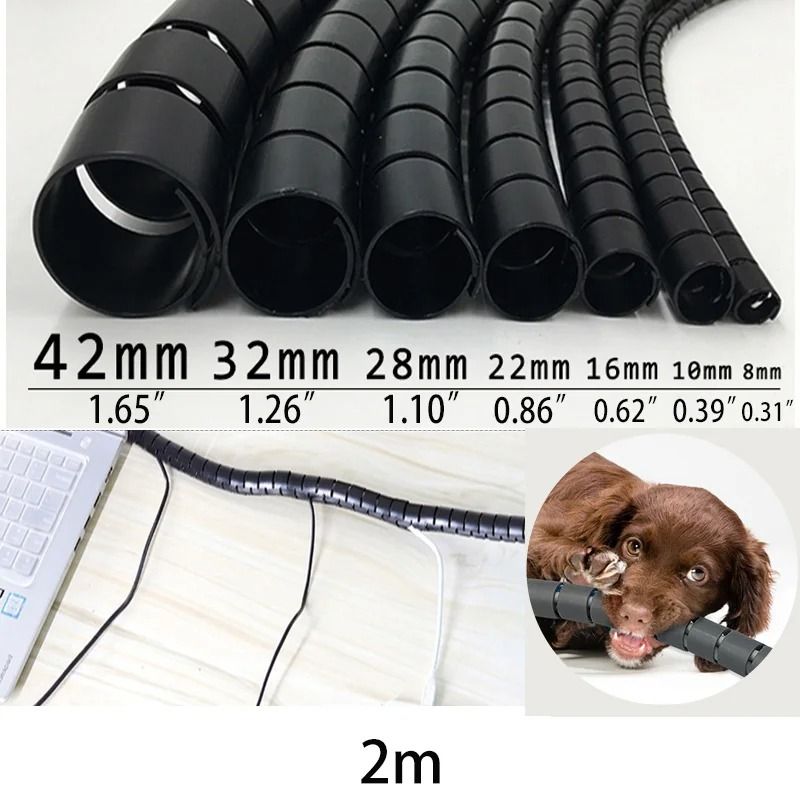 Spiral Cable Cover Protector – High-Performance 2M Desk Organizer & Flexible Computer Cord Bite Tube