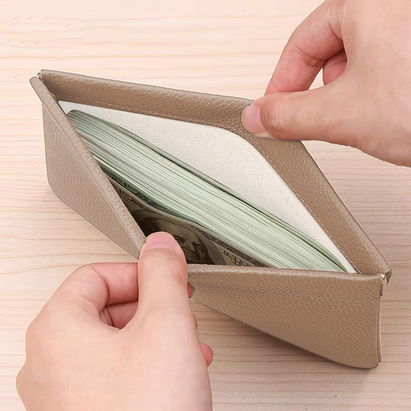 Passport Driver's License ID Holder, Self-Closing Artificial Leather Long Wallet, Headphone Data Cable Storage Pouch