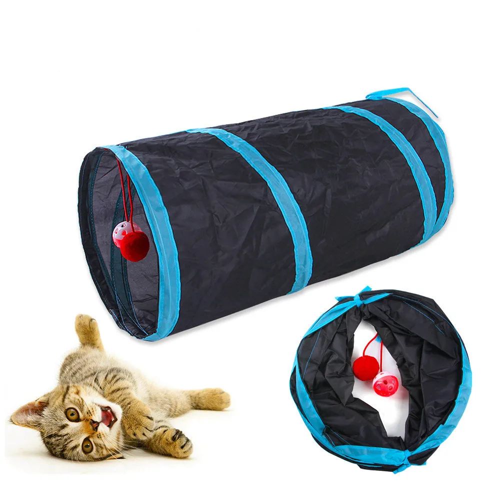 S-Shape cat tunnel with Crinkle Paper - Foldable Hideout & Chase Toy for Indoor Cats