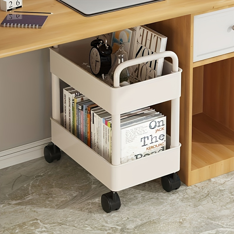Space-Saving Rolling Storage Cart with Portable Handle for Bedroom, Bathroom, Kitchen, Office - Standing Shelf Organizer