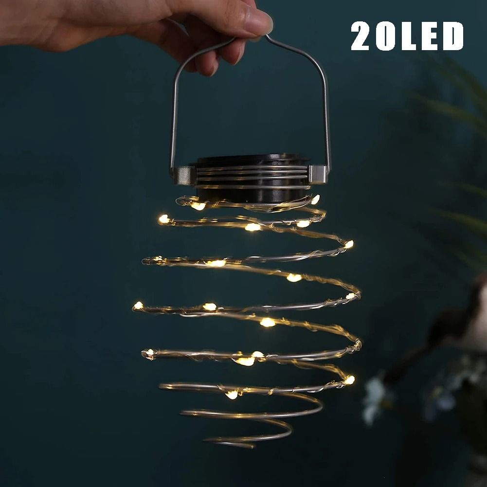 Solar Spiral Iron Art Lantern | Decorative 20-LED Hanging Fairy Lamp for Garden & Patio