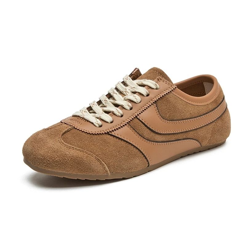Womens Retro German Training Sneakers Genuine Leather Flat Lace-Up Shoes