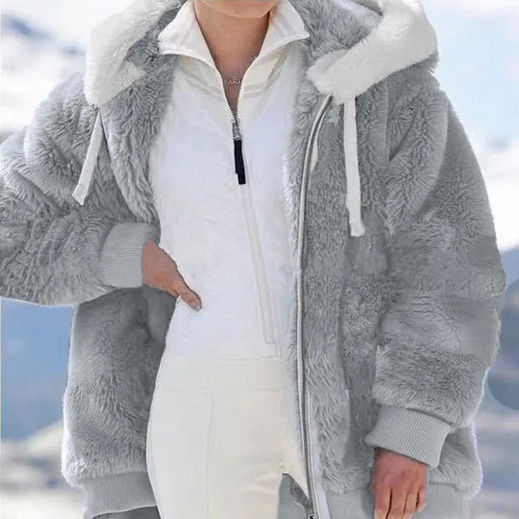 Womens Oversized Fleece Jacket Hooded Plush Winter Coat Casual Zip Up Warm Y2K Style Jacket
