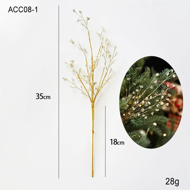 Crystal Bud Branch Christmas Tree Picks Acrylic Beaded Flower Decor
