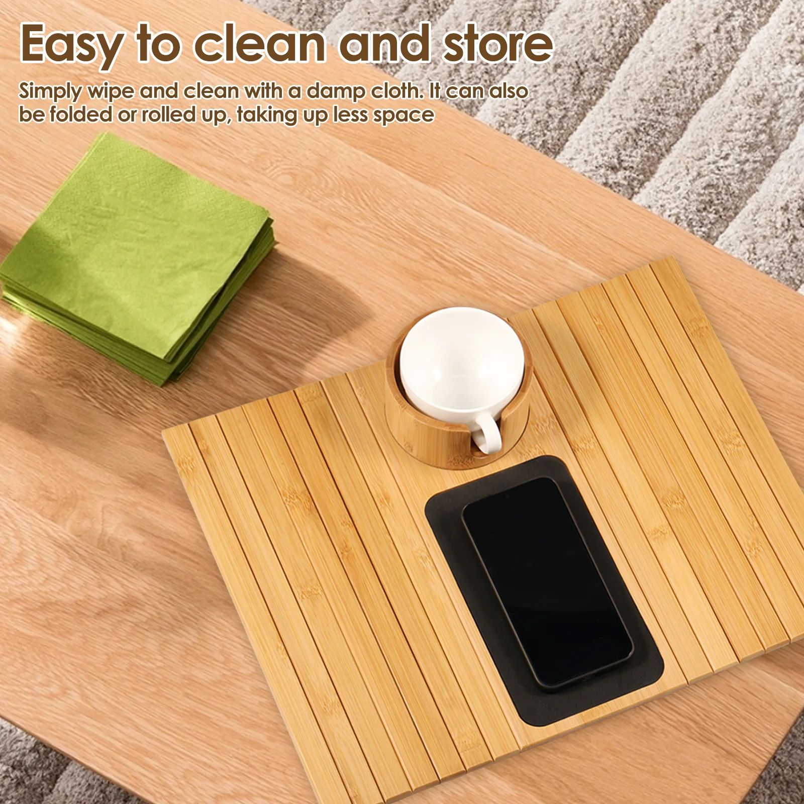 Bamboo Sofa Armrest Cup Holder Tray