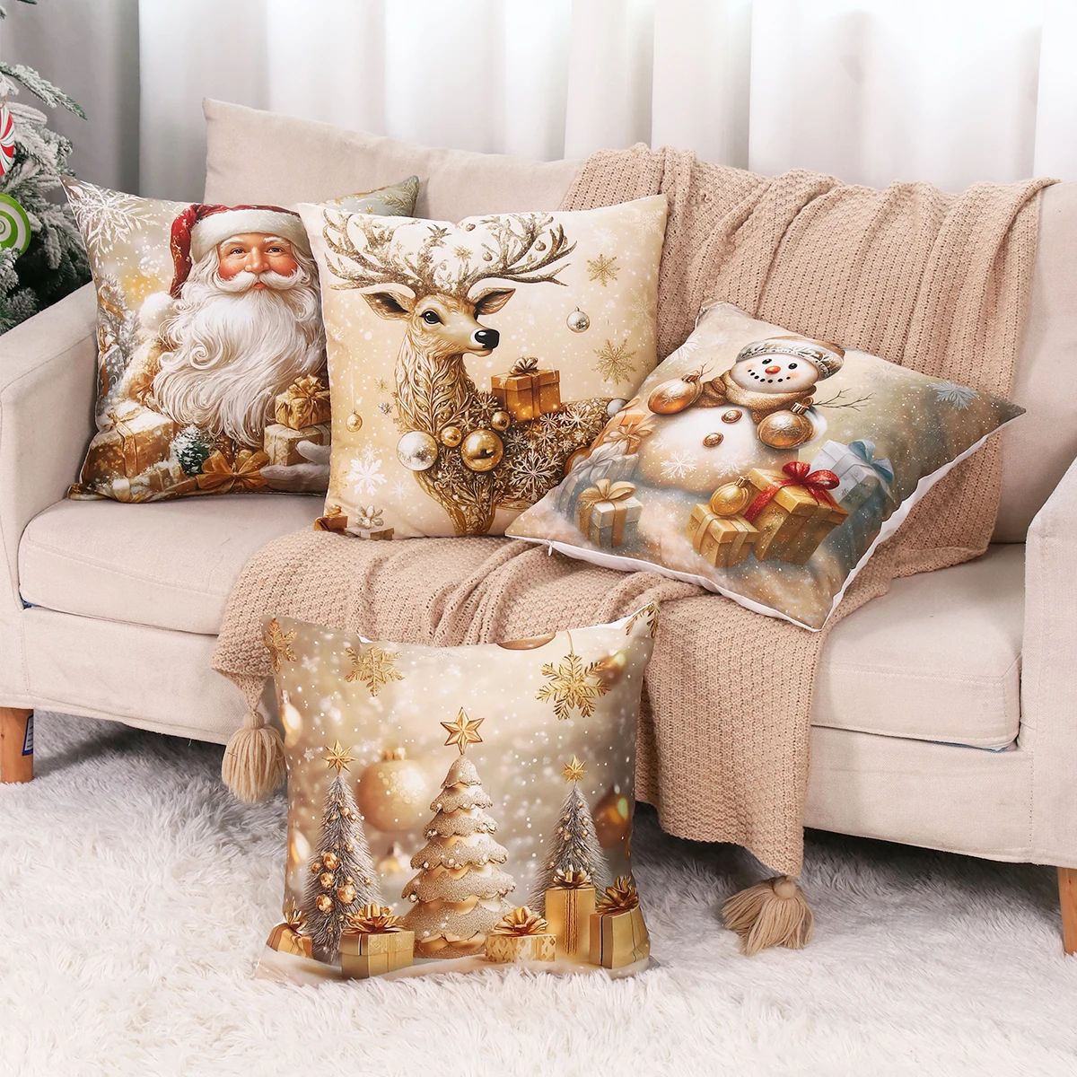 Merry Christmas Santa Pillow Cover Set 4pcs