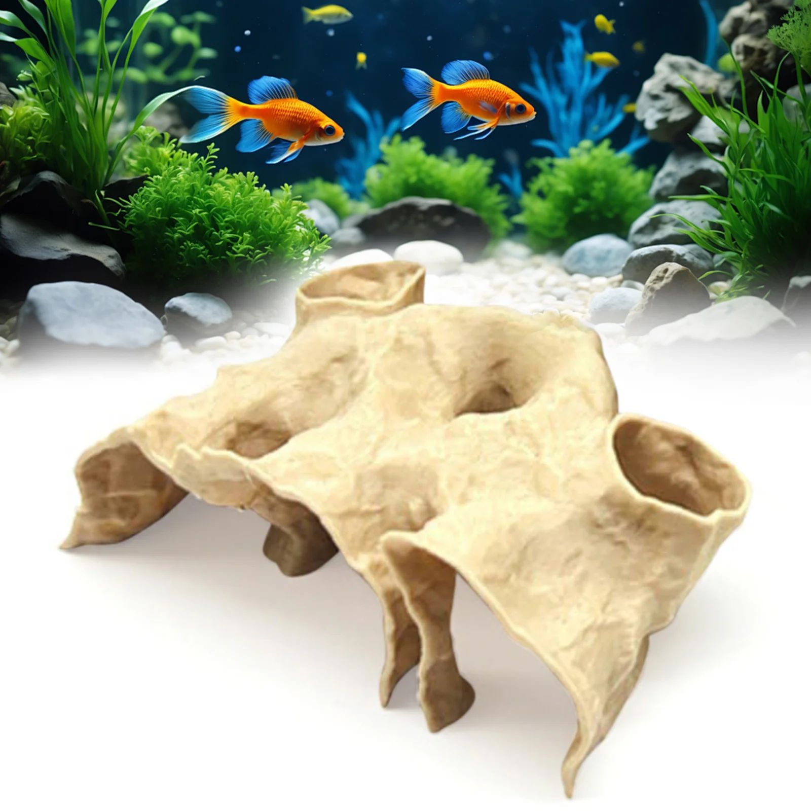 Aquarium Gravel Tunnel Cave Ornament, Natural Curved Hideout Decor for Fish Tank Habitat, Betta Shrimp & Fry Shelter