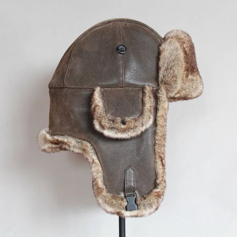 Premium PU Leather Thermal Bomber Ushanka Hat