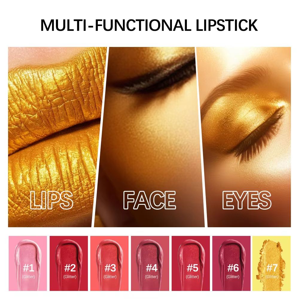 GoldenGlam Metallic Gold Lipstick – Waterproof Shimmer Gold Lipstick with Long Lasting Glitter Finish (3.5g)