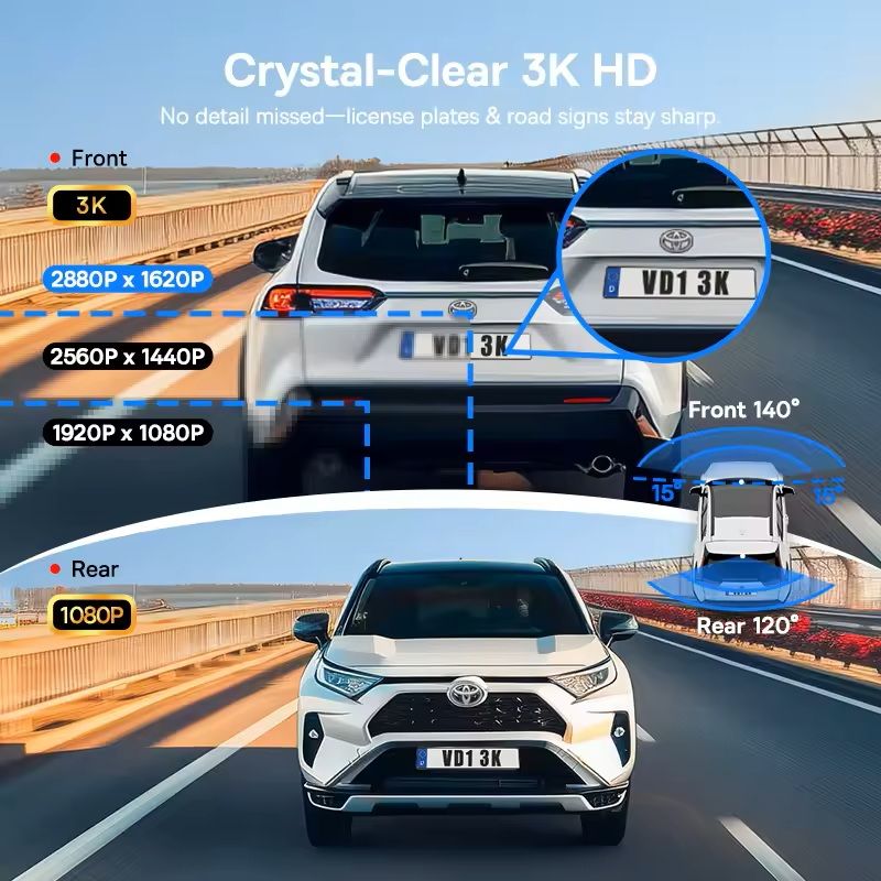 3K Front and Rear Dash Cam with GPS and Parking Mode