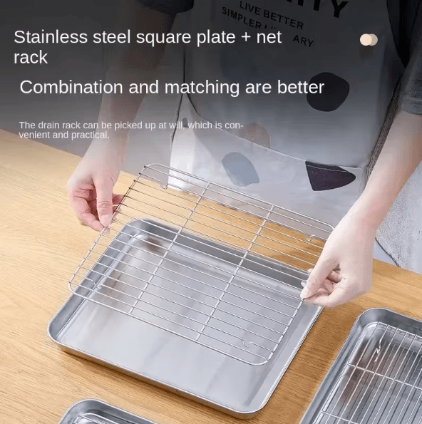 ProBake Stainless Steel Baking Pan with Rack – Heavy-Duty Oven Roasting & Brownie Tray