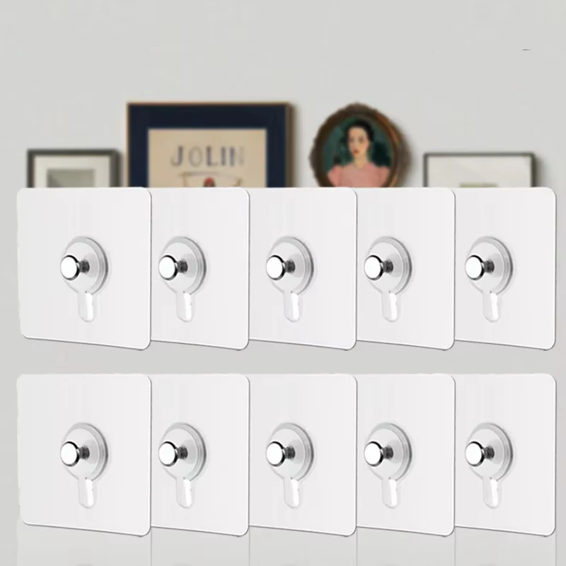 Transparent Adhesive Wall Hooks 10-Pack - Waterproof No Drill Hooks for Kitchen, Bathroom, Frames & Posters