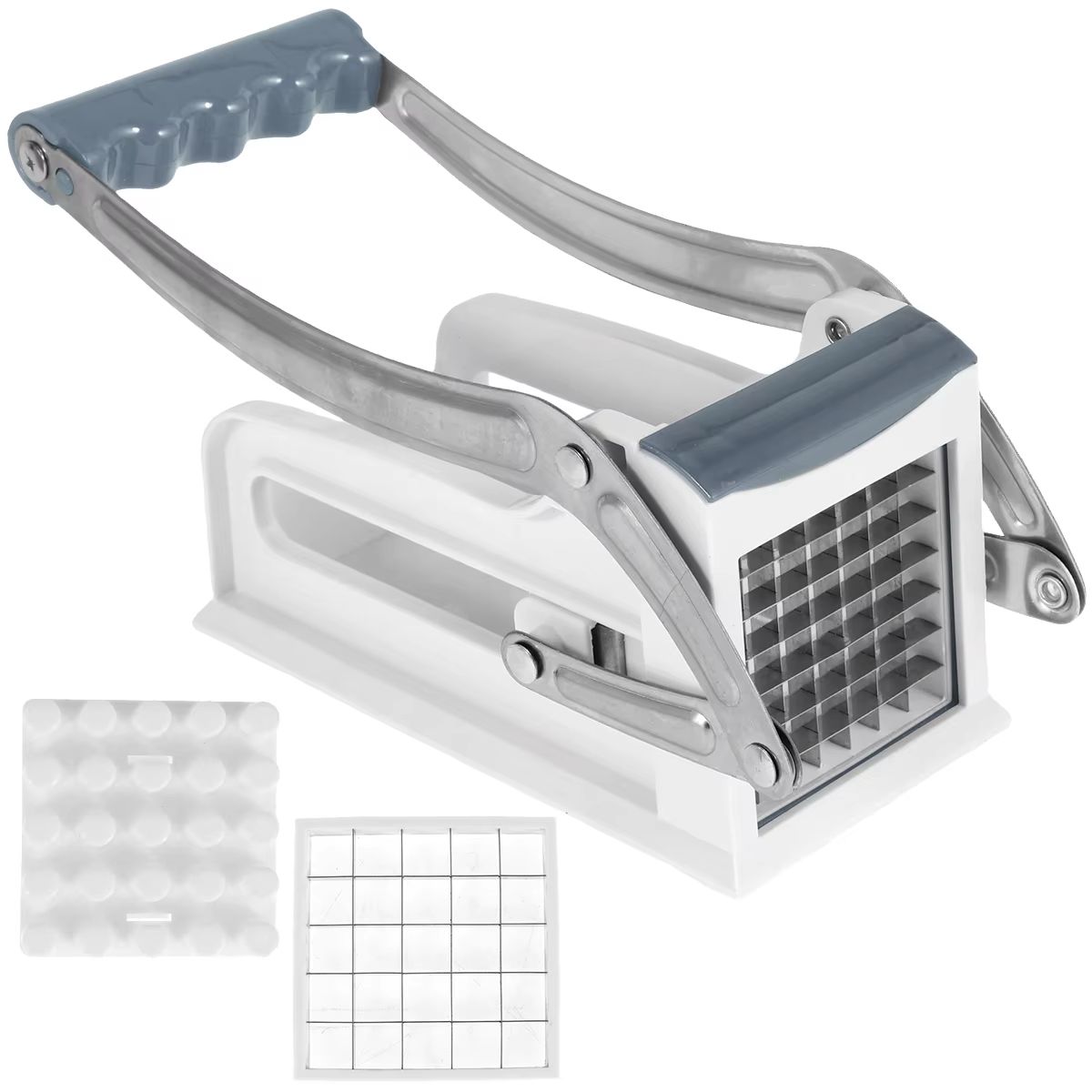 QuickSlice Stainless Steel French Fry Cutter – Manual Potato Chipper and Vegetable Slicer with Interchangeable Blades