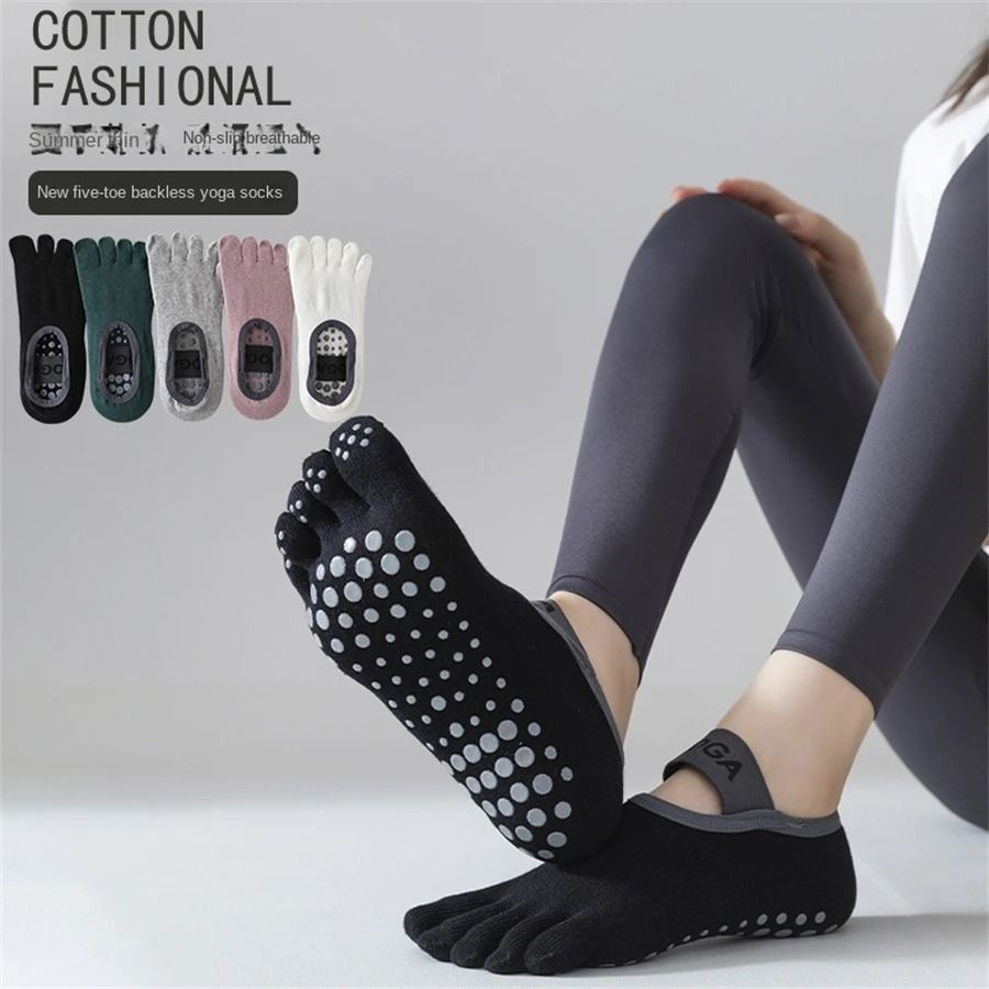 Womens Five Finger Yoga Socks – Non-Slip Cotton Pilates and Fitness Socks
