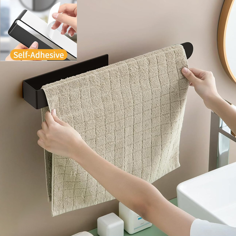 Adhesive Hand Towel Holder Wall Mounted, Stainless Steel Towel Bar, Kitchen Towel Hanger for Bathroom, Hotel, Bath Towel