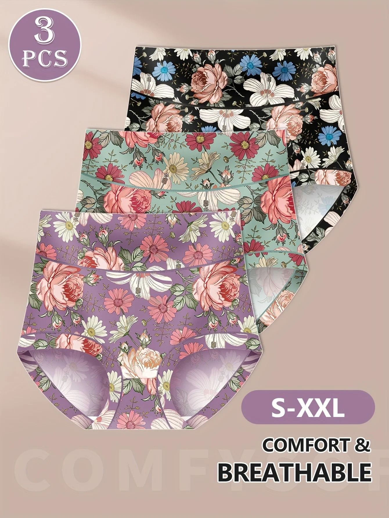 3 Pack High Waisted Tummy Control Panties with Hip Lifting Fit