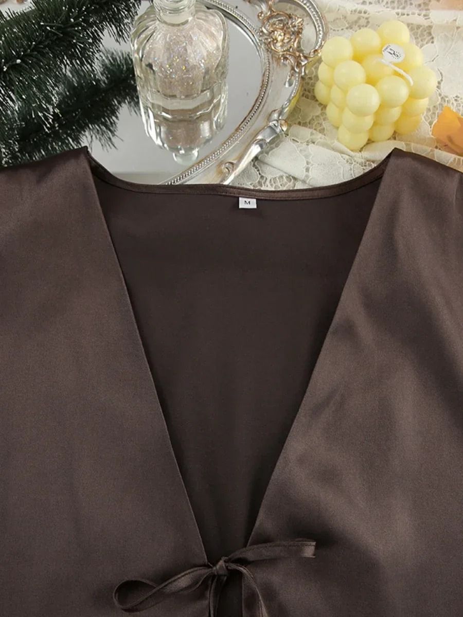 Blubelle Silk-Style Cardigan Pajama Set – Loose Long Sleeve Home Clothing