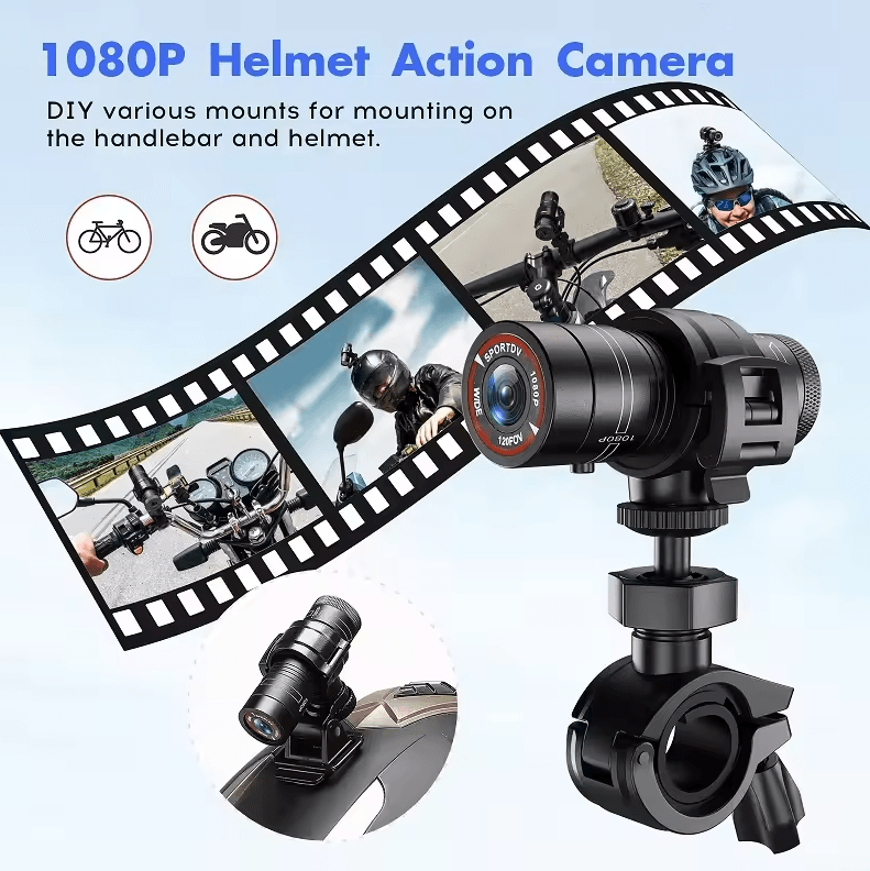 ActionCam Mini Pro 1080P Helmet Action Camera with Waterproof Design & Flashlight