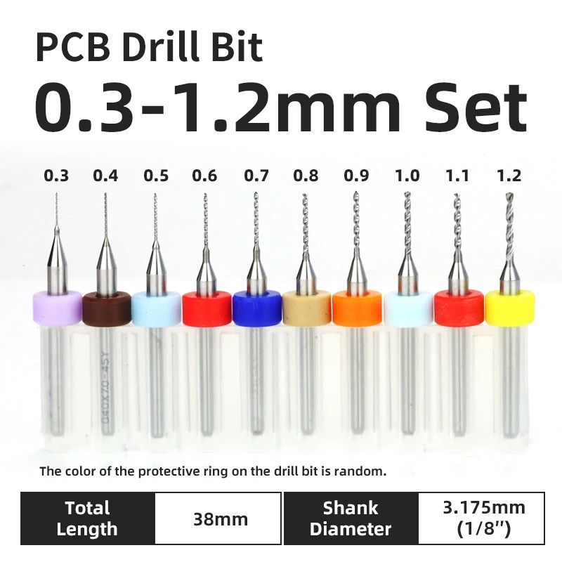 TOOLEYE Carbide PCB Drill Bit Set (10pcs) 1/8 Shank Micro CNC Bits, 0.1–3.175mm