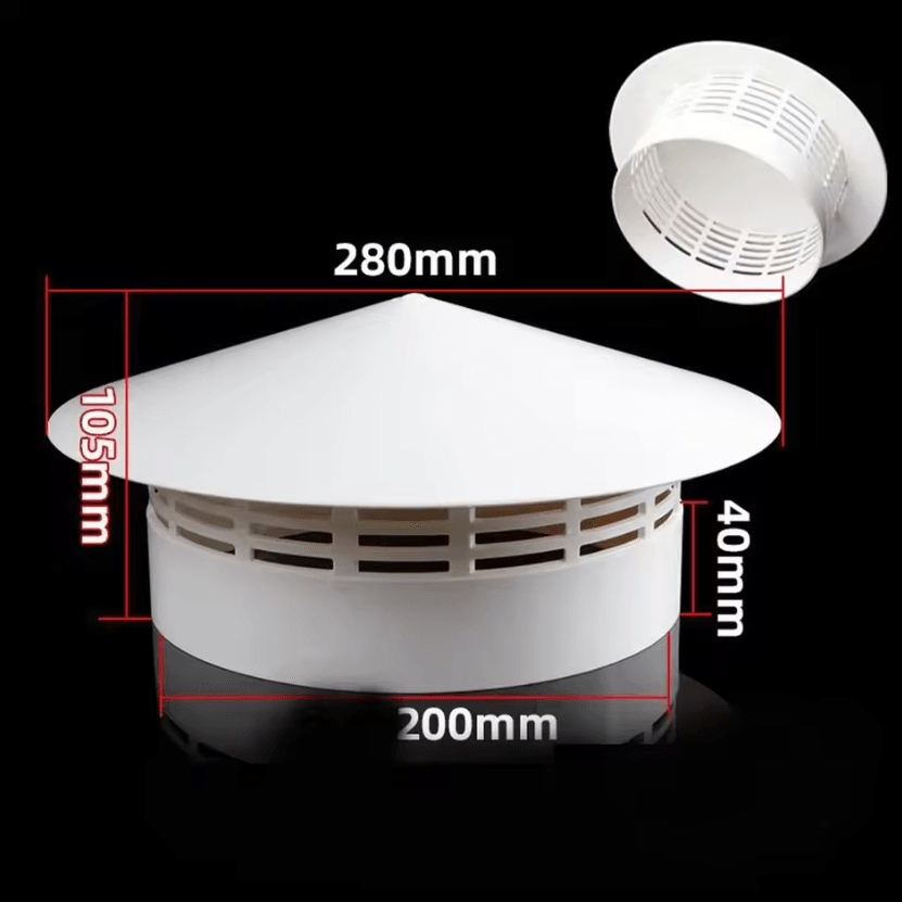 PVC Roof Air Vent Grille Cover – Round Weatherproof Exhaust Cap (75–200mm)