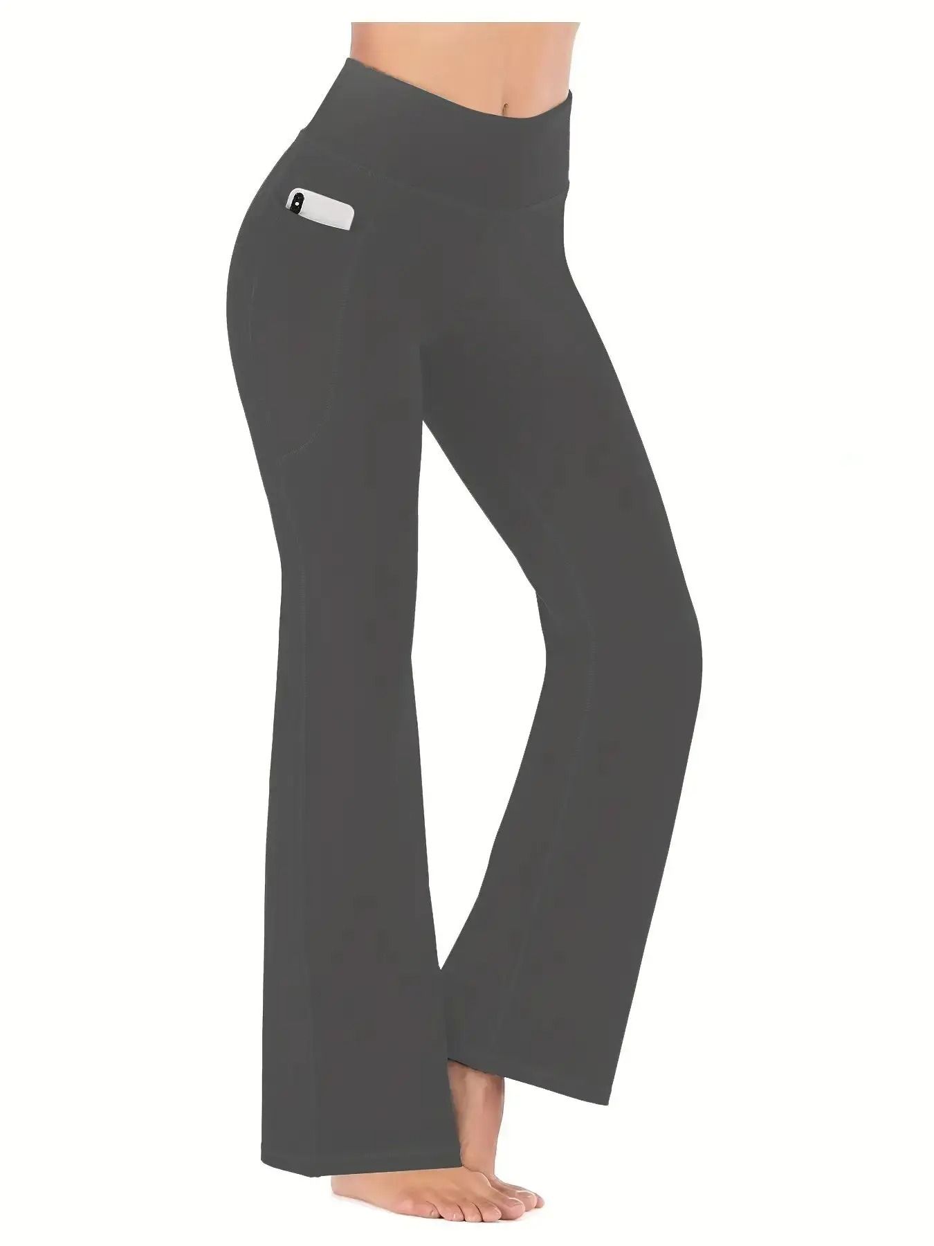 Womens High-Waist Flared Yoga Pants with Pockets – Tummy Control Stretch Fit