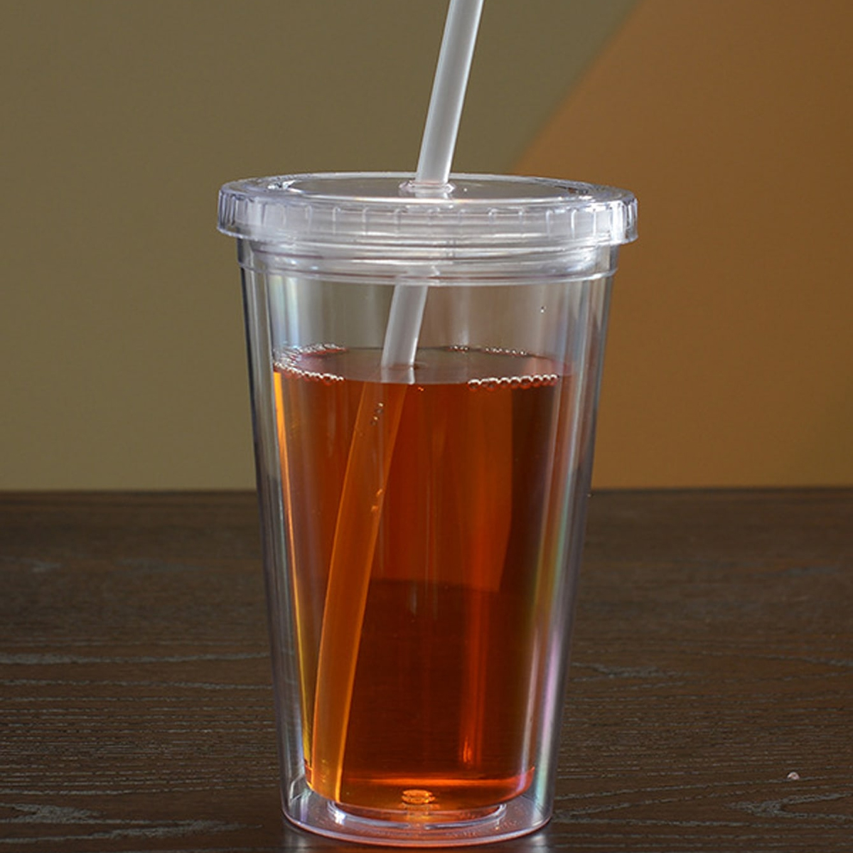 Double Layer Transparent Tumbler with Straw Reusable Insulated Water Bottle Cup