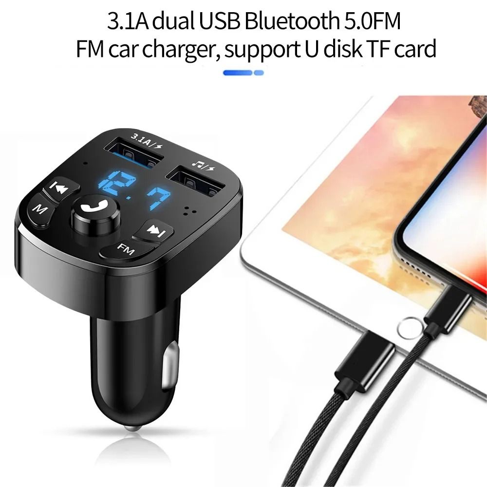 Bluetooth FM Transmitter Car Charger with Dual USB Fast Charging and MP3 Player