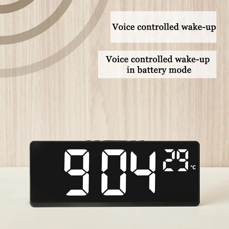 Voice Control LED Digital Alarm Clock with Temperature Display Night Mode Desk Clock