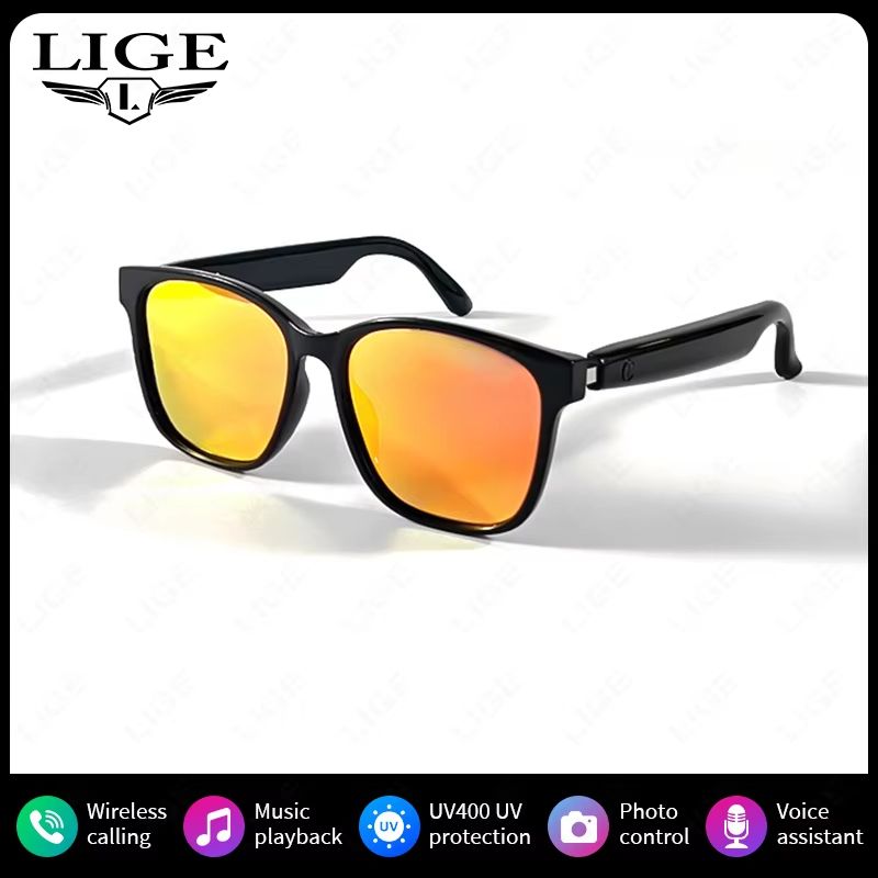 LIGE AI Voice Smart Sunglasses with Bluetooth Calls and Camera Control
