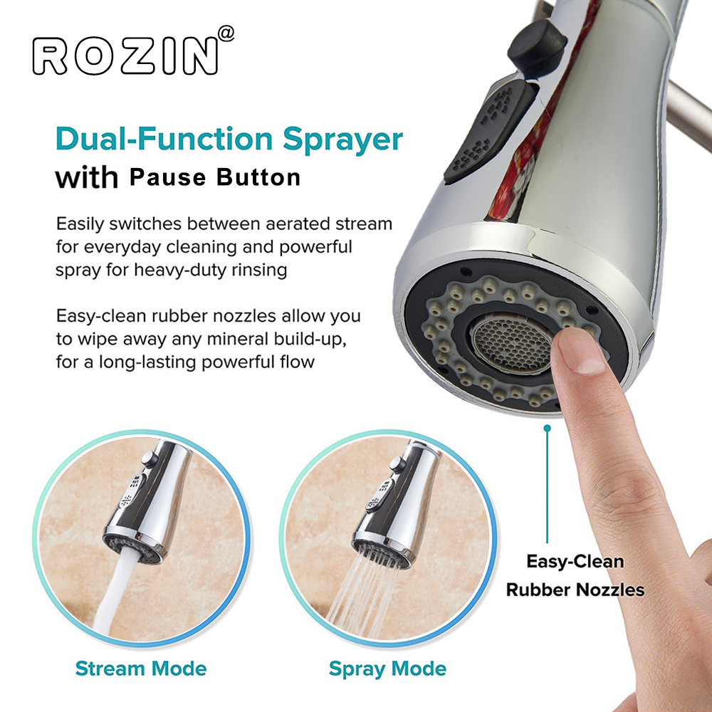 Kitchen Sink Mixer Tap Stream, Flexible Pull Out Nozzle, Black Hot Cold Water Taps, Sprayer Head Deck