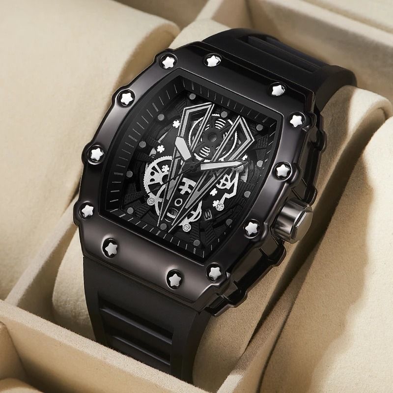 Mens Large Dial Waterproof Quartz Sport Watch with Luminous Display and Square Design