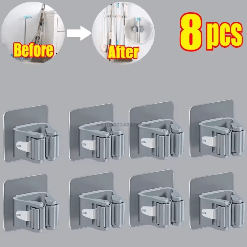 Self-Adhesive Mop & Broom Holder – No-Drill Wall Organizer
