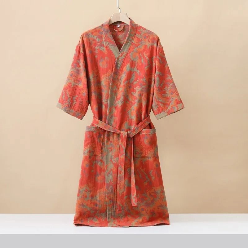 Cotton Printed Kimono Bathrobe Quick Dry Summer Home Wear