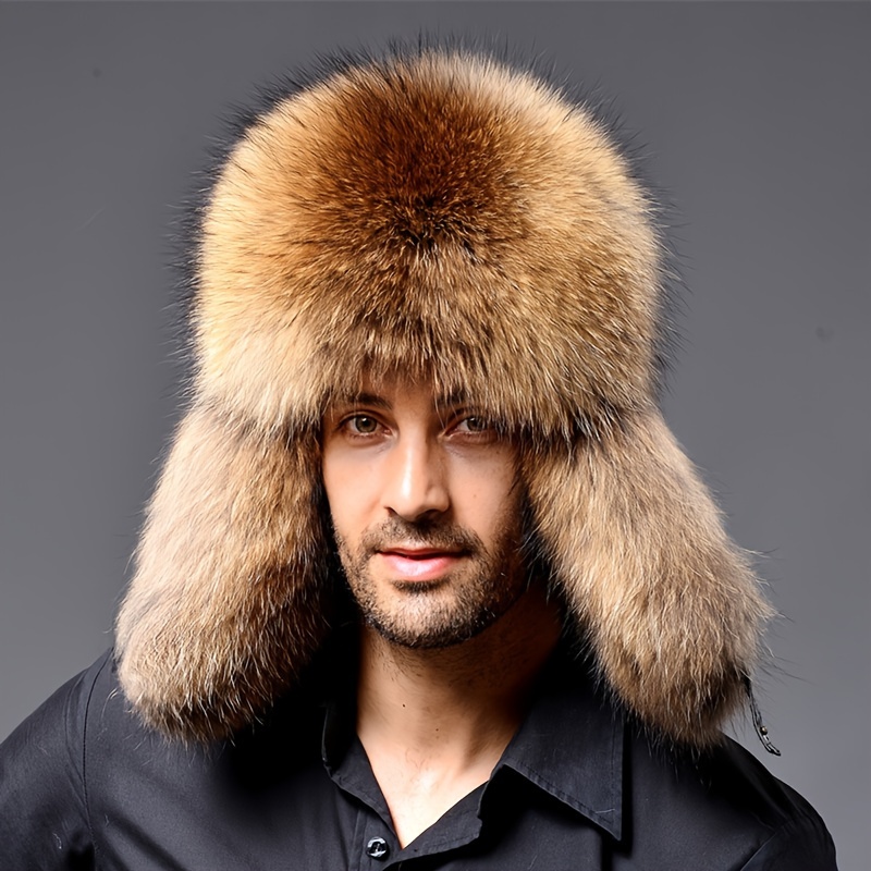 Warm Hat, Faux Fur Men's Bomber Cap, Thickened Winter Hat