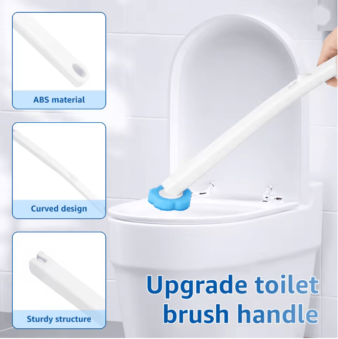 FreshClean Disposable Toilet Brush Kit Long Handle Replaceable Head Set