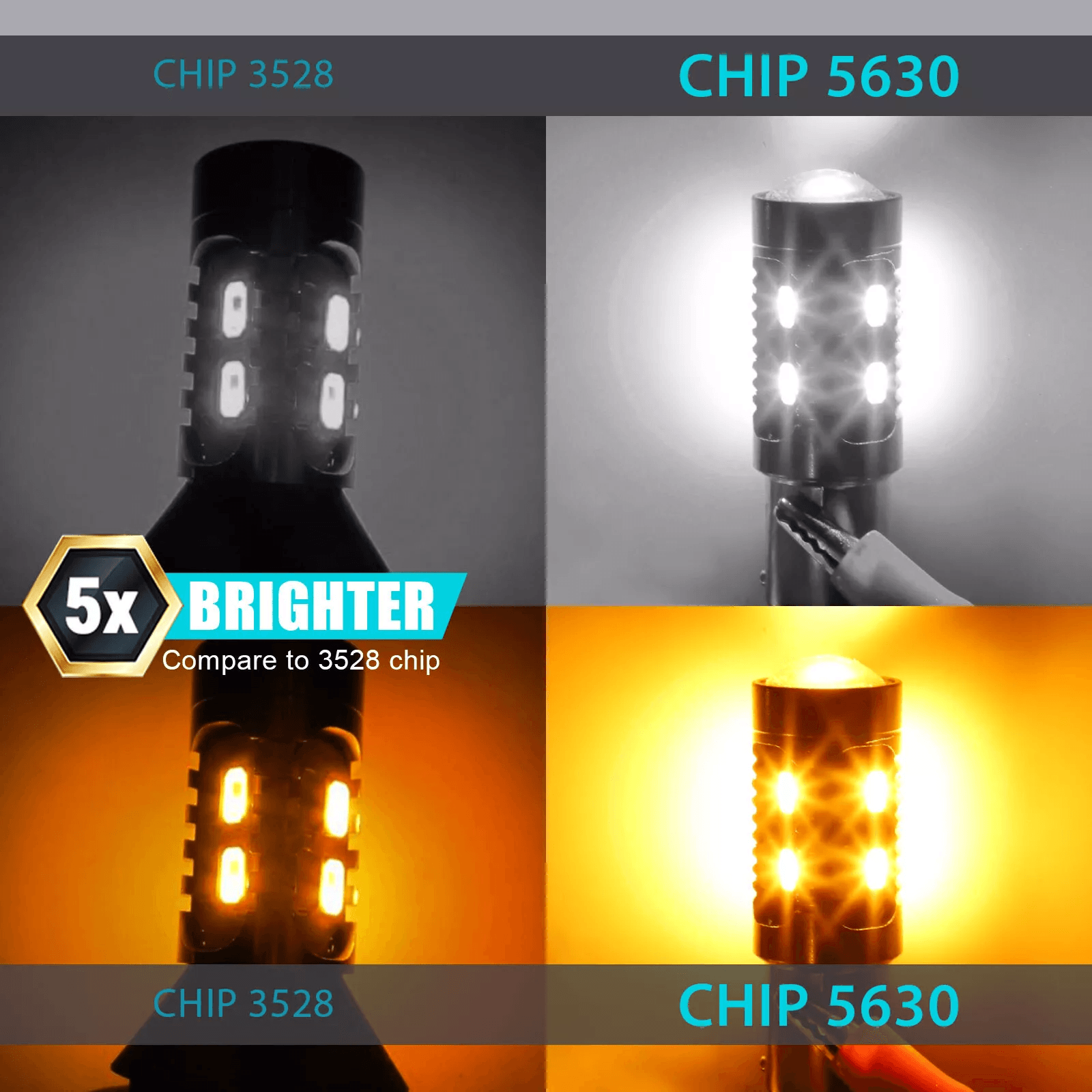 4X Dual Color White/Amber LED DRL Switchback Turn Signal Bulbs Super Bright Parking Lights, 5630 Chip, 12V, Plug, Play
