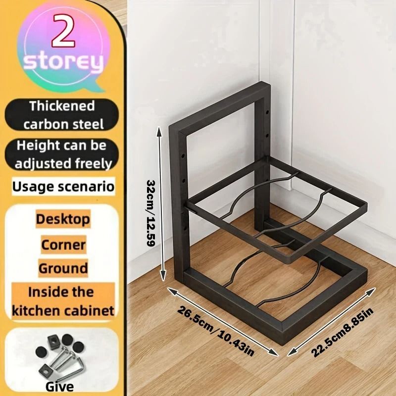 Space Saver Adjustable Pot Rack Organizer Stainless Steel Pot and Pan Organizer Multi Layer Kitchen Storage Rack