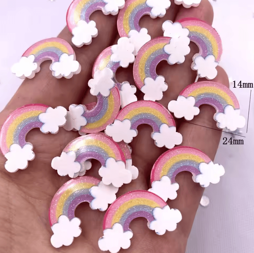 Glitter Rainbow Cloud Flatback Charms – Colorful Acrylic DIY Craft Embellishments (20PCS)