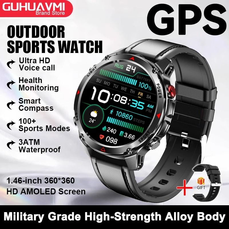 2025 GPS Map Navigation Smartwatch | AMOLED HD Display & Compass | Executive 3ATM Waterproof NFC Bluetooth Call System