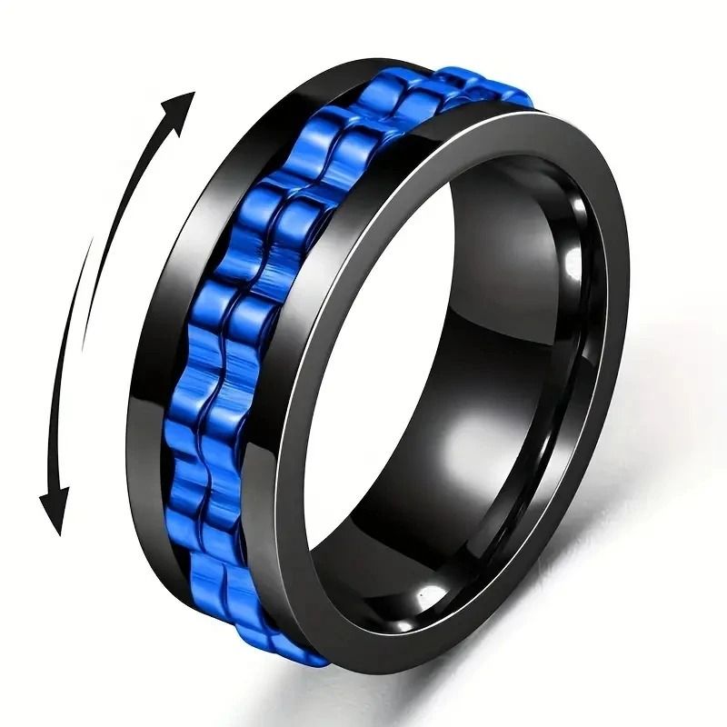 Stainless Steel Anxiety Ring Rotating Gear Chain Spinning Fidget Ring