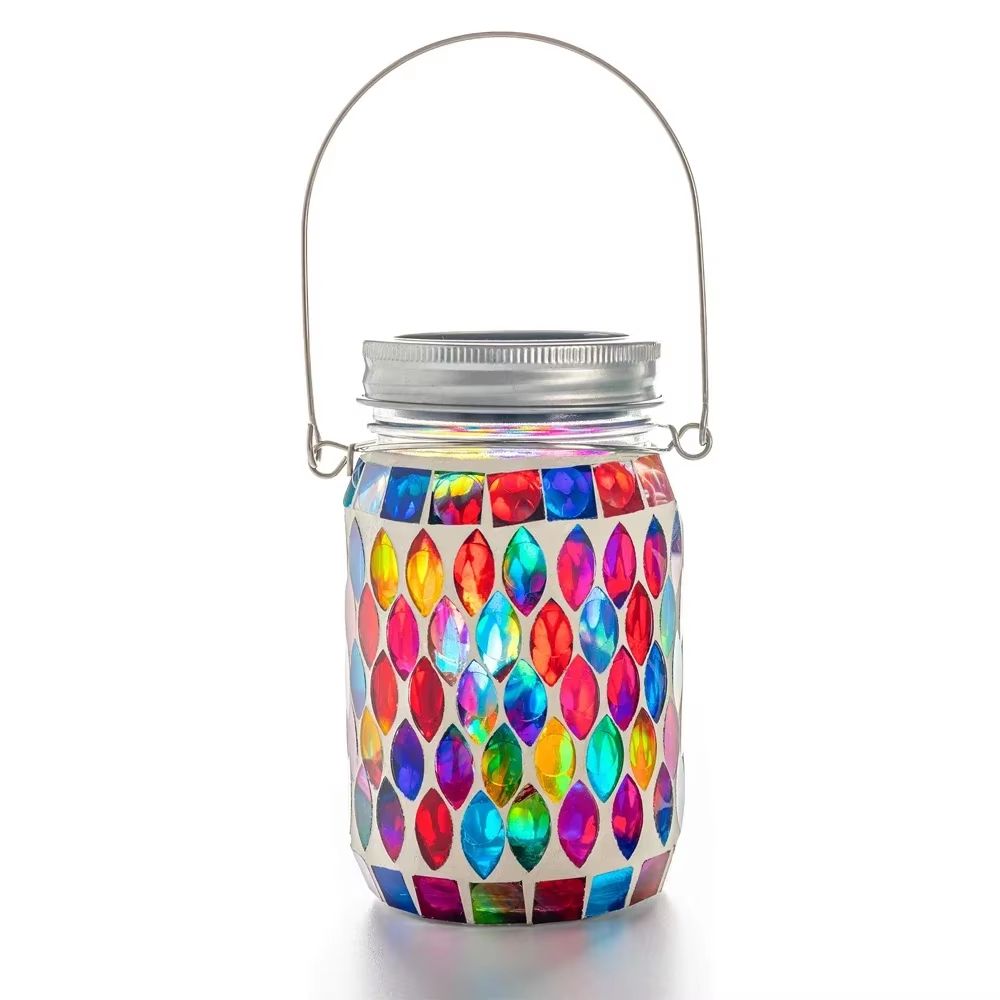 Solar Mosaic Hanging Lantern Waterproof Glass LED Garden Light
