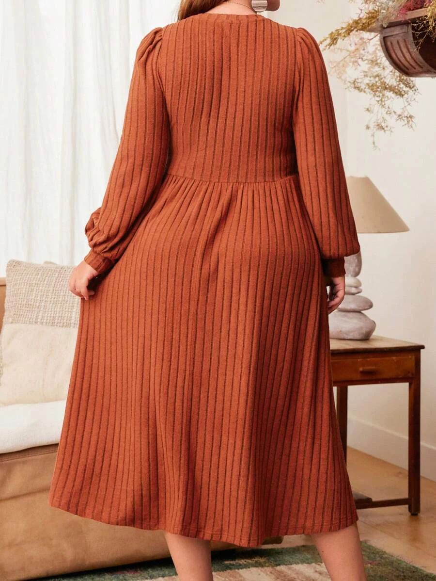 Cozy Elegance Plus Size Maxi Dress for Women – Long Sleeve Autumn Winter Dress