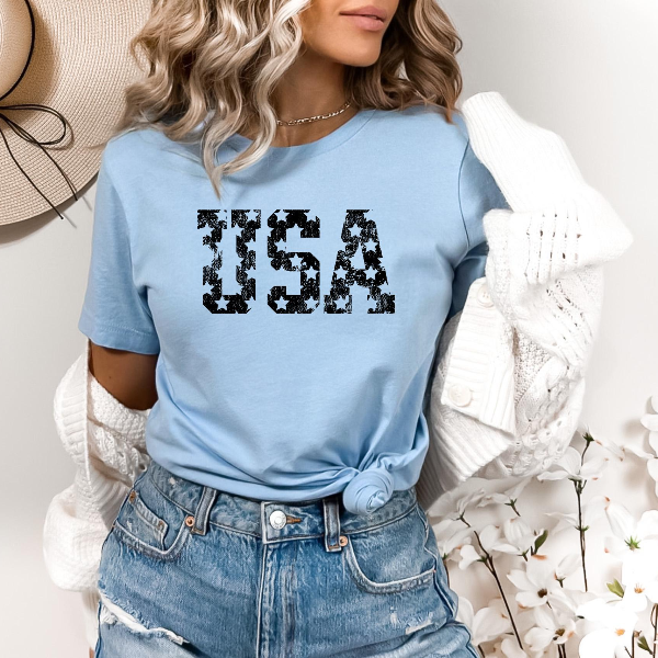 Distressed USA Stars Graphic Tee Retro 4th of July Shirt Patriotic Independence Day Apparel