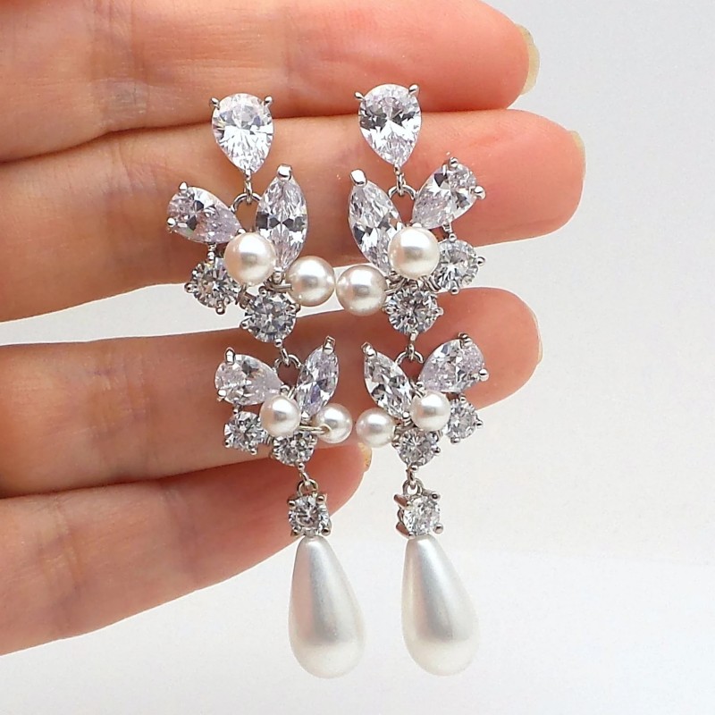 Huitan Aesthetic Bridal Imitation Pearl Dangle Earrings Luxury Trendy Engagement Wedding Ear Accessories for Women Newly Jewelry