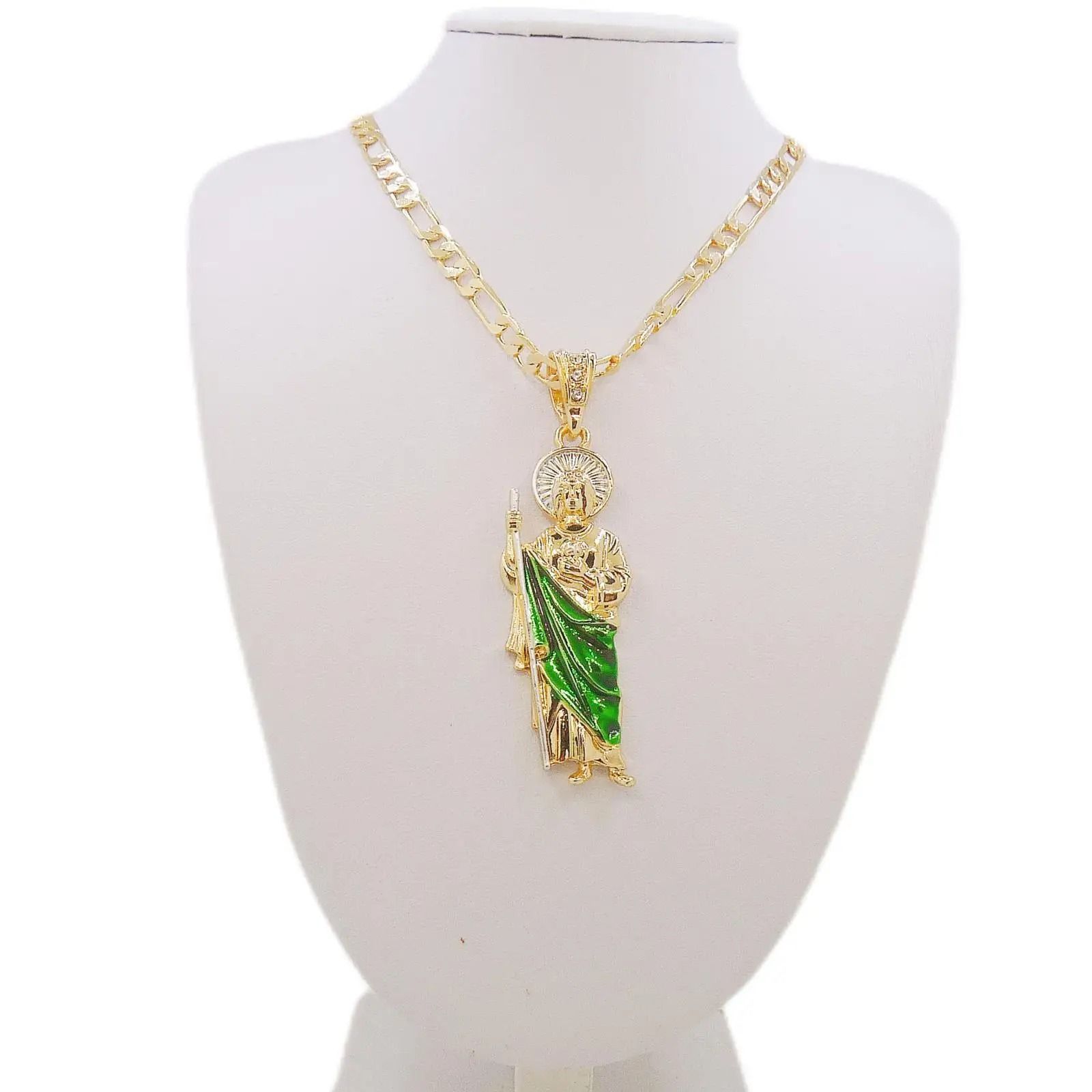 Saint Jude Gold Plated Pendant Necklace With Figaro Chain