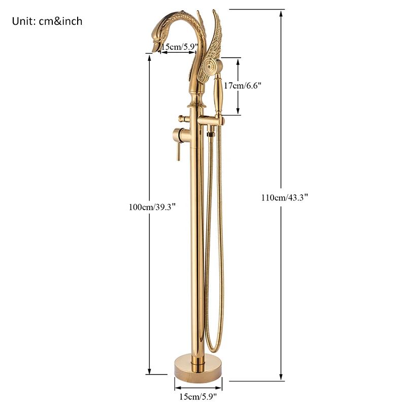 Luxury Quyanre Floor Standing Gold Swan Bathtub Faucet, Modern Black Chrome Shower Mixer Tap for Bathroom Elegance